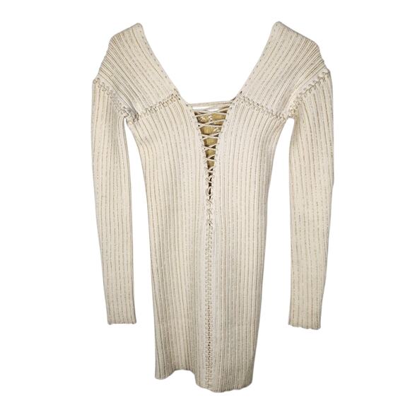 ISA‎ BOULDER lace-Up Knit Top / Dress S Cream Cocktail Y2K Retro Party - Picture 4 of 13